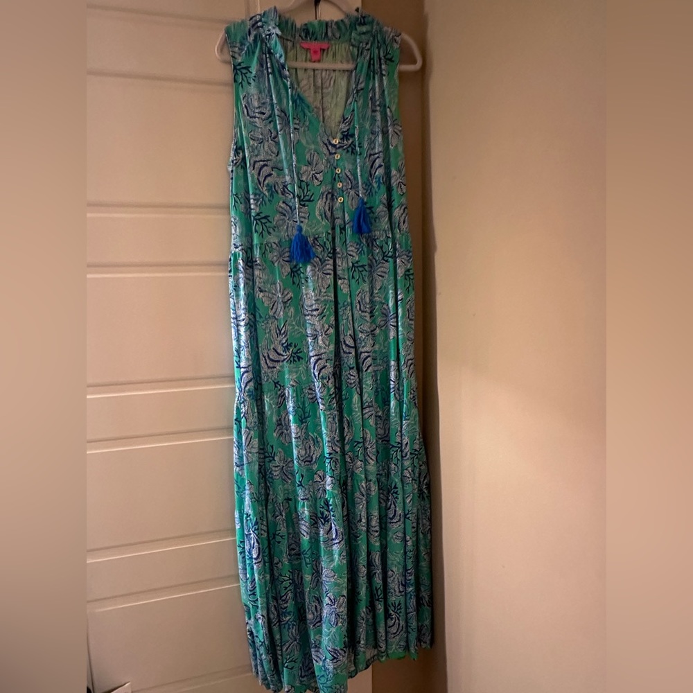 Lilly Pulitzer Malone Maxi Dress XXL Cabana Green Keepin It Reel